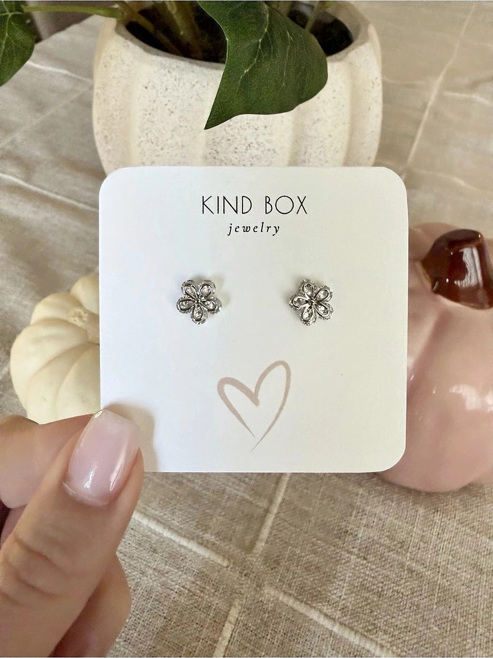KIND BOX Floral Stud Earrings in Silver NWT